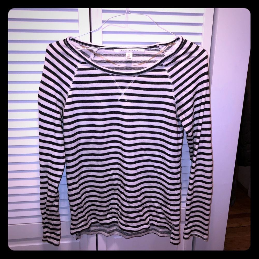 Max Studio Black and White Striped Boat Neck (S)